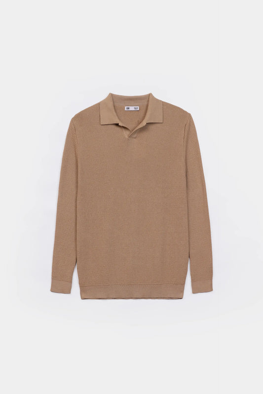 Waffle Knit Johnny Collar Polo - Cougar Clothing