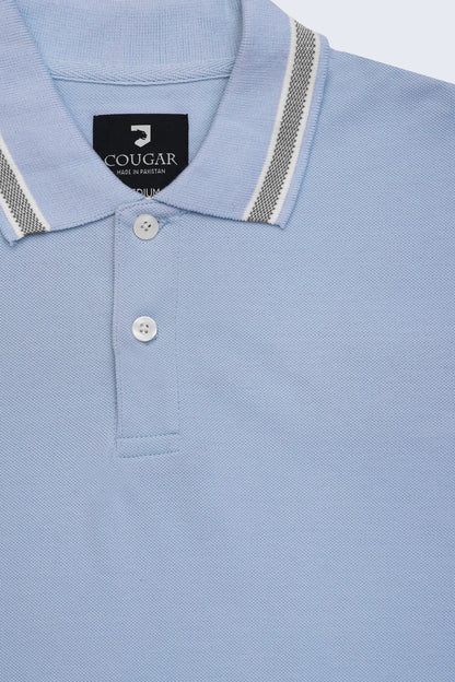 Sky Blue Pique Tipped Polo - Cougar Clothing