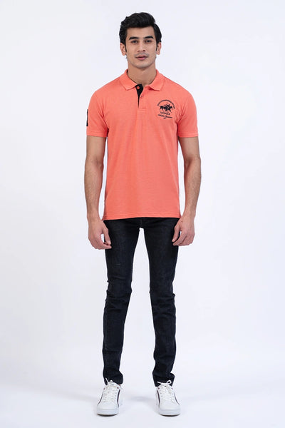 Coral Pink Embroidered Polo