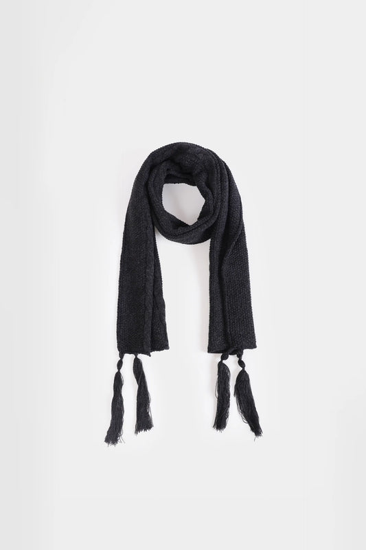Fuzzy Knit Scarf With Tassels