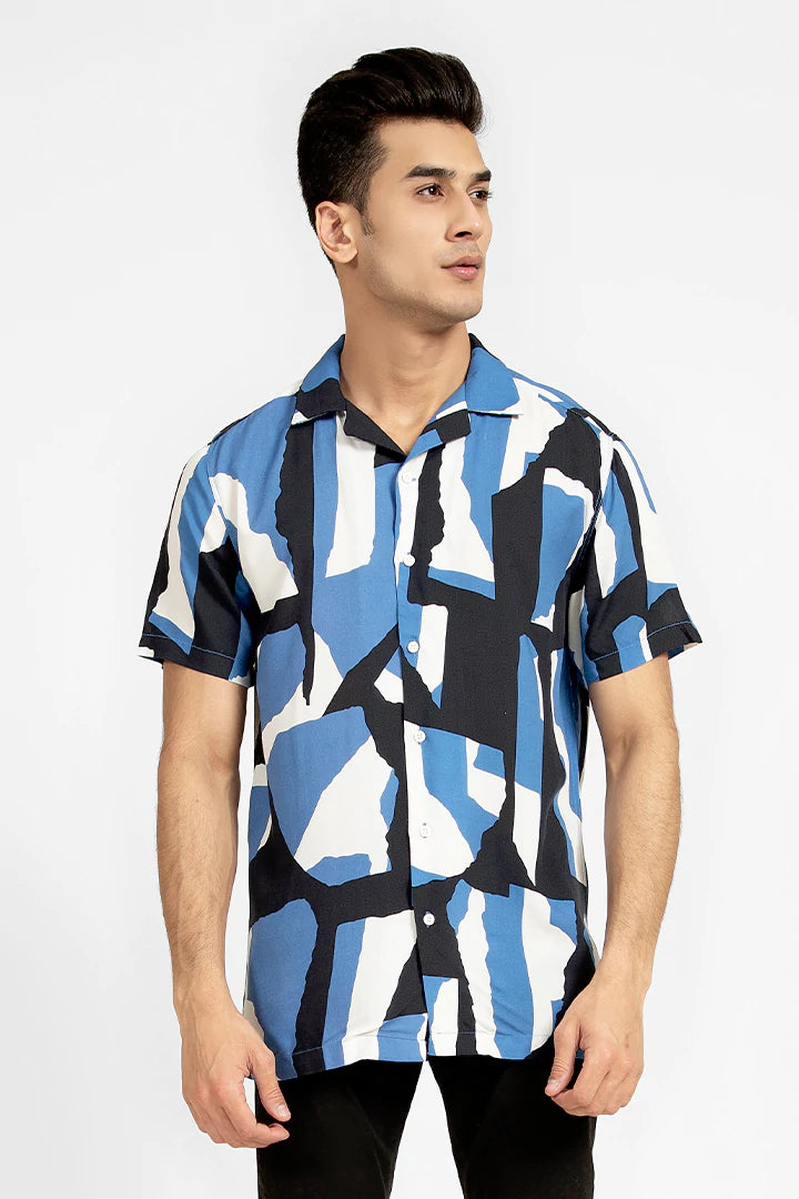 Blue Half Sleeves Printed Casual Shirt