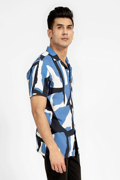 Blue Half Sleeves Printed Casual Shirt