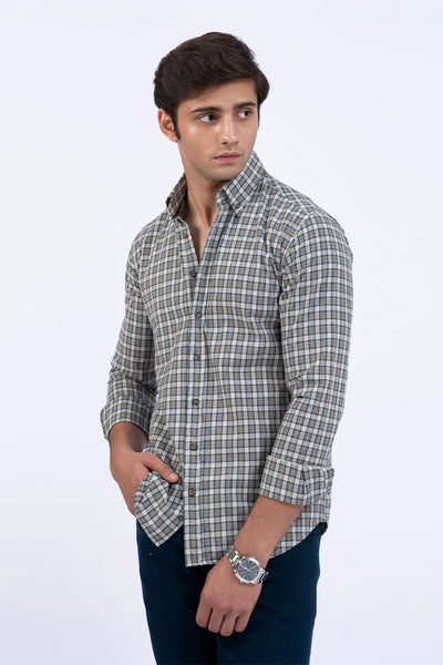 Olive Smart Fit Checkered Casual Shirt