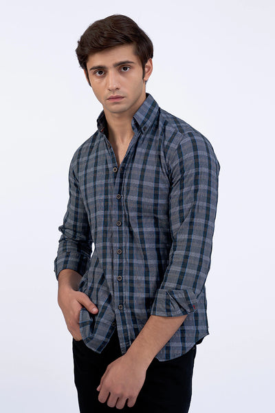 Grey Smart Fit Checkered Casual Shirt