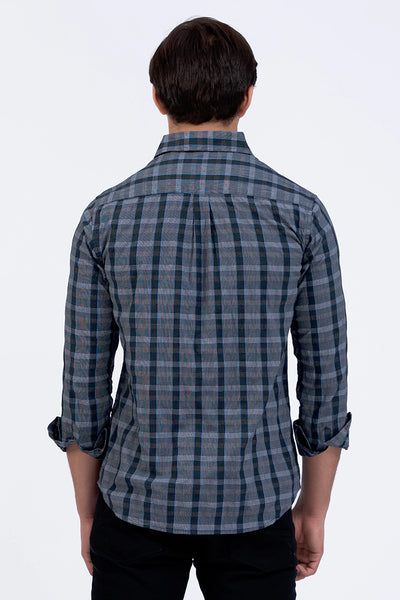 Grey Smart Fit Checkered Casual Shirt