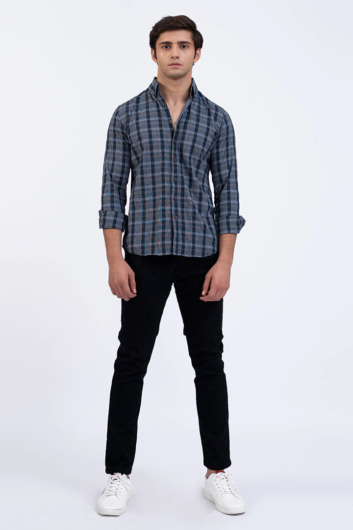 Grey Smart Fit Checkered Casual Shirt