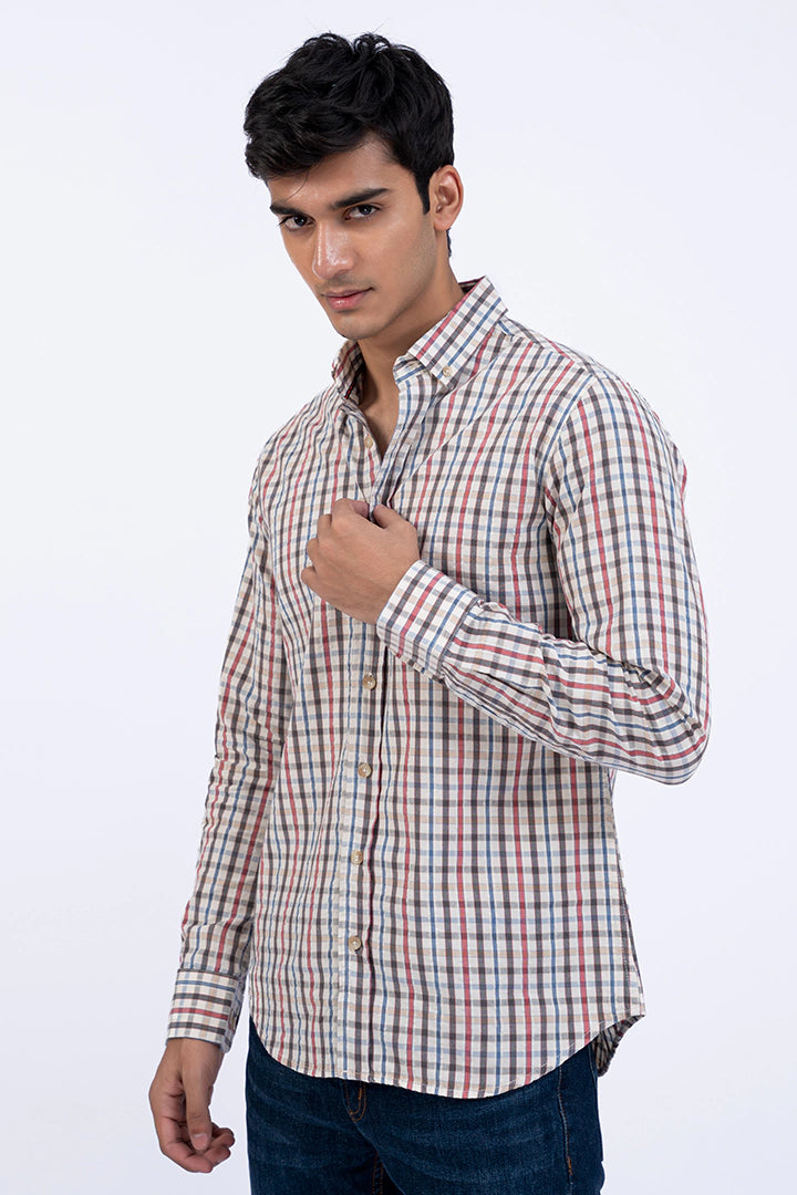 Off White Smart Fit Checkered Casual Shirt