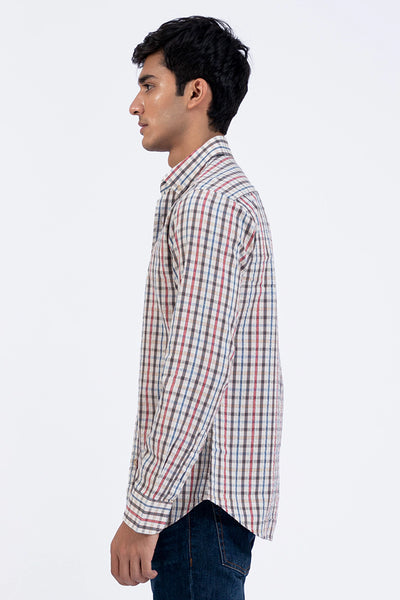 Off White Smart Fit Checkered Casual Shirt