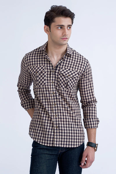 Navy Smart Fit Checkered Casual Shirt