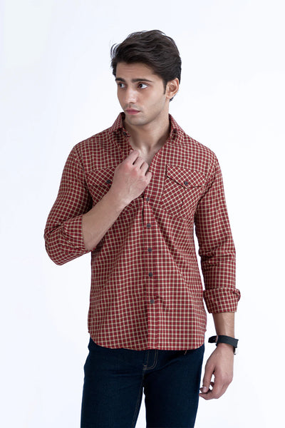 Red Smart Fit Checkered Casual Shirt