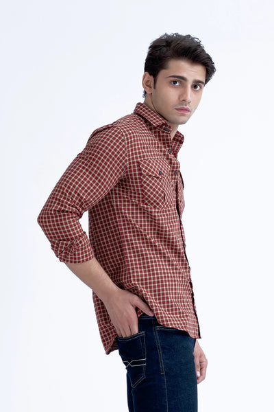 Red Smart Fit Checkered Casual Shirt