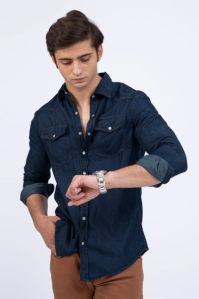 Dark Navy Regular Fit Denim Shirt