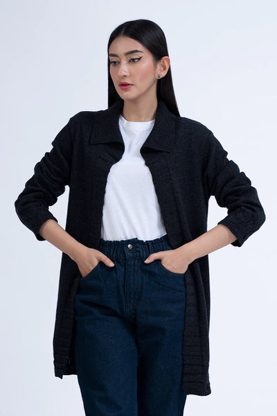 Charcoal Fine Gauge Cardigan Sweater