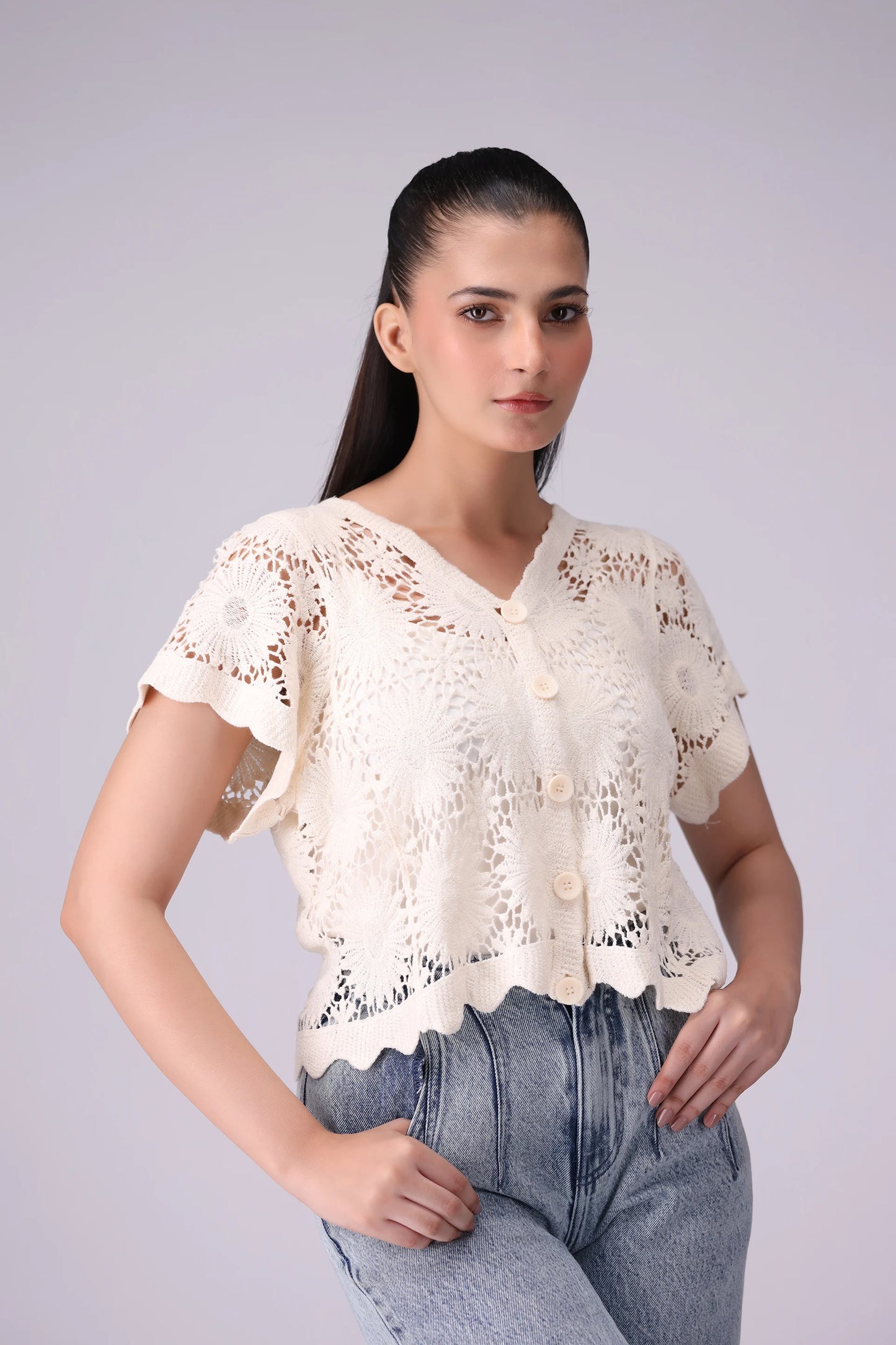 Crochet Knit Crop Cardigan - Cougar Clothing