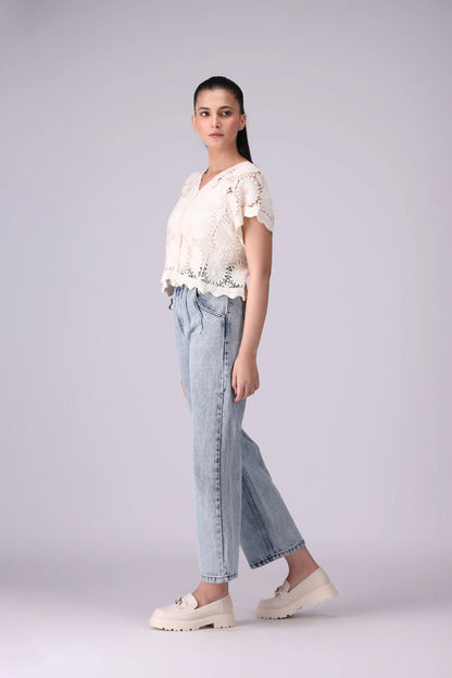 Crochet Knit Crop Cardigan - Cougar Clothing