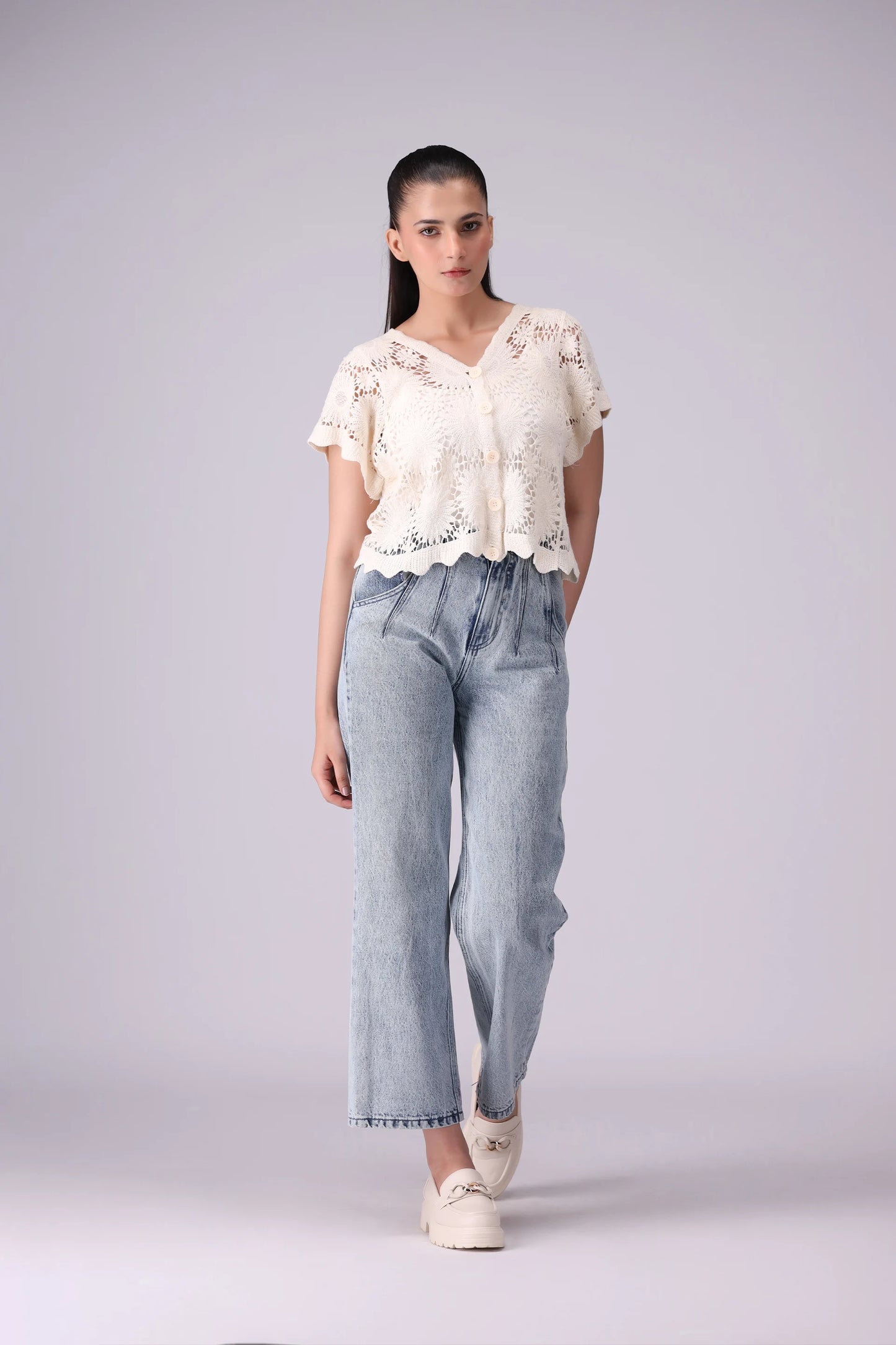 Crochet Knit Crop Cardigan - Cougar Clothing