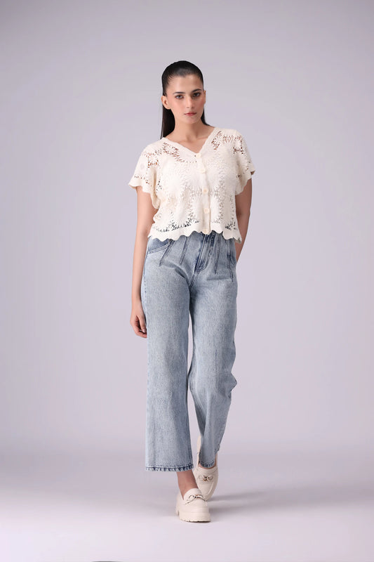 Crochet Knit Crop Cardigan - Cougar Clothing