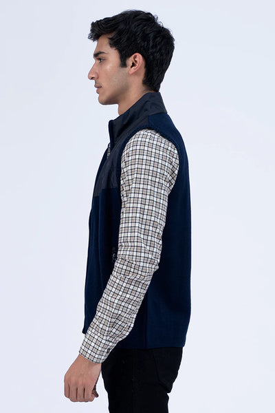 Navy Sleeveless Zipper Sweater