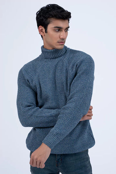 Blue Turtleneck Knitted Sweater