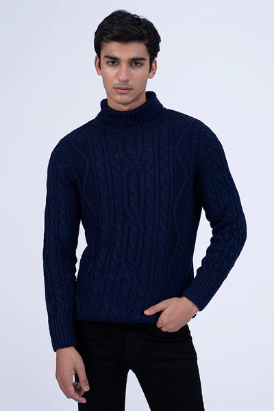 Navy Full Sleeves Cable Knit Sweater