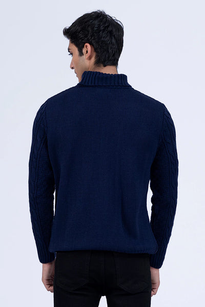 Navy Full Sleeves Cable Knit Sweater
