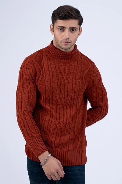 Rust Full Sleeves Cable Knit Sweater