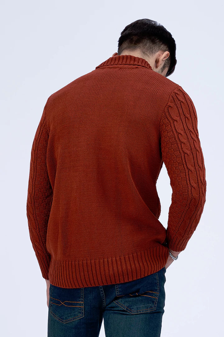 Rust Full Sleeves Cable Knit Sweater