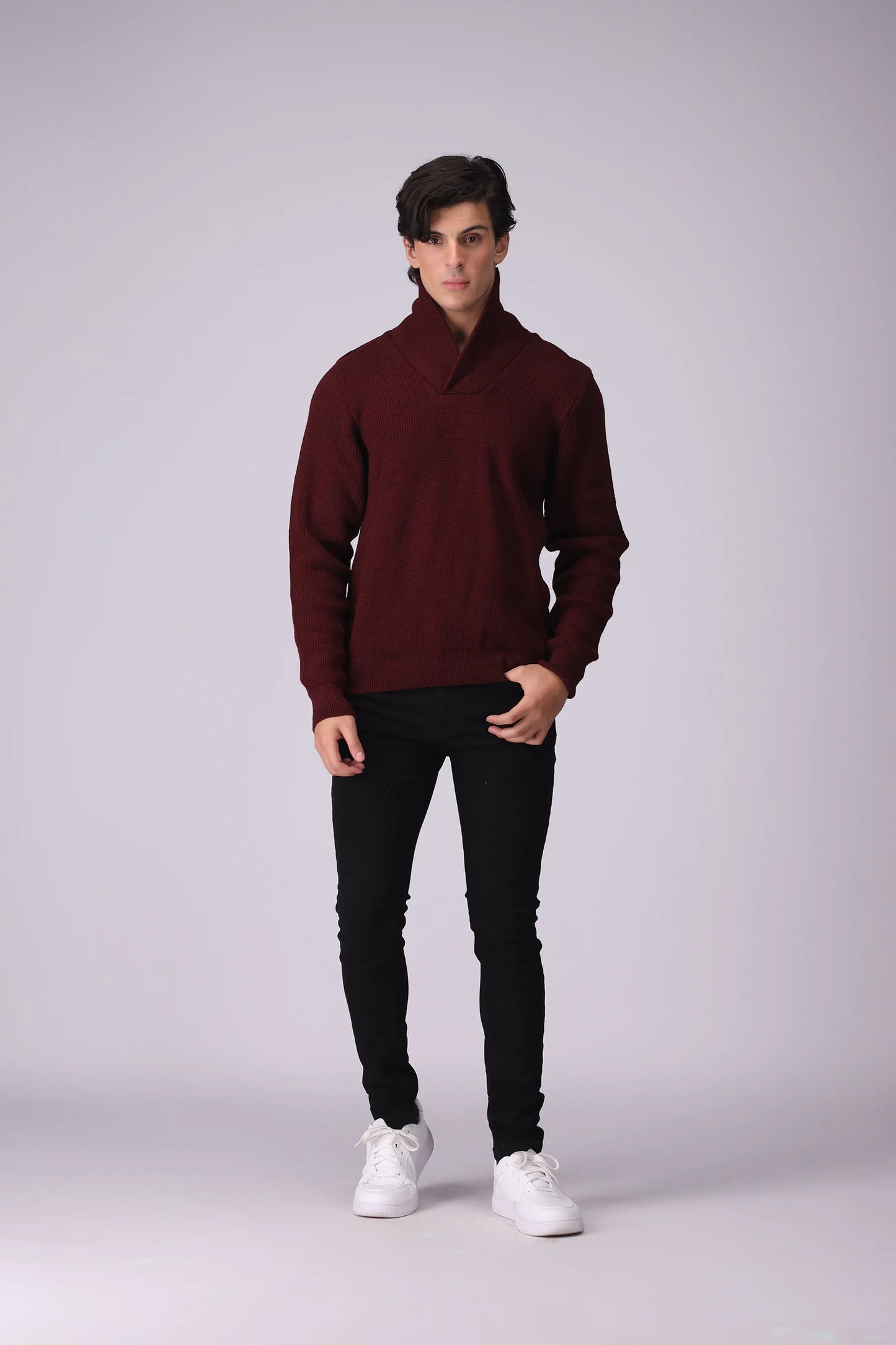 Shawl Neck Knitted Sweater - Cougar Clothing