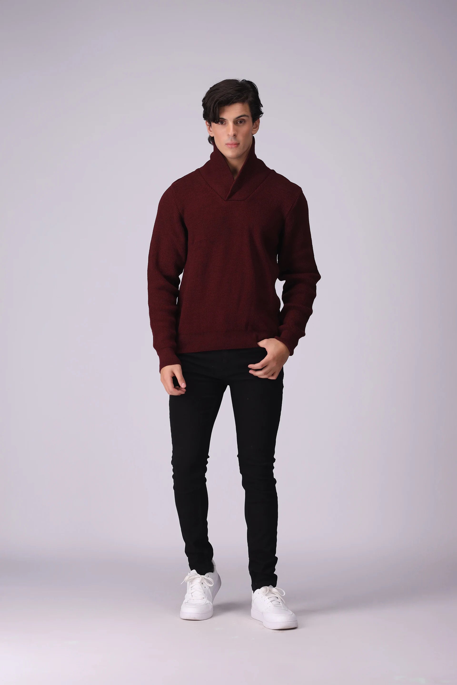 Shawl Neck Knitted Sweater - Cougar Clothing
