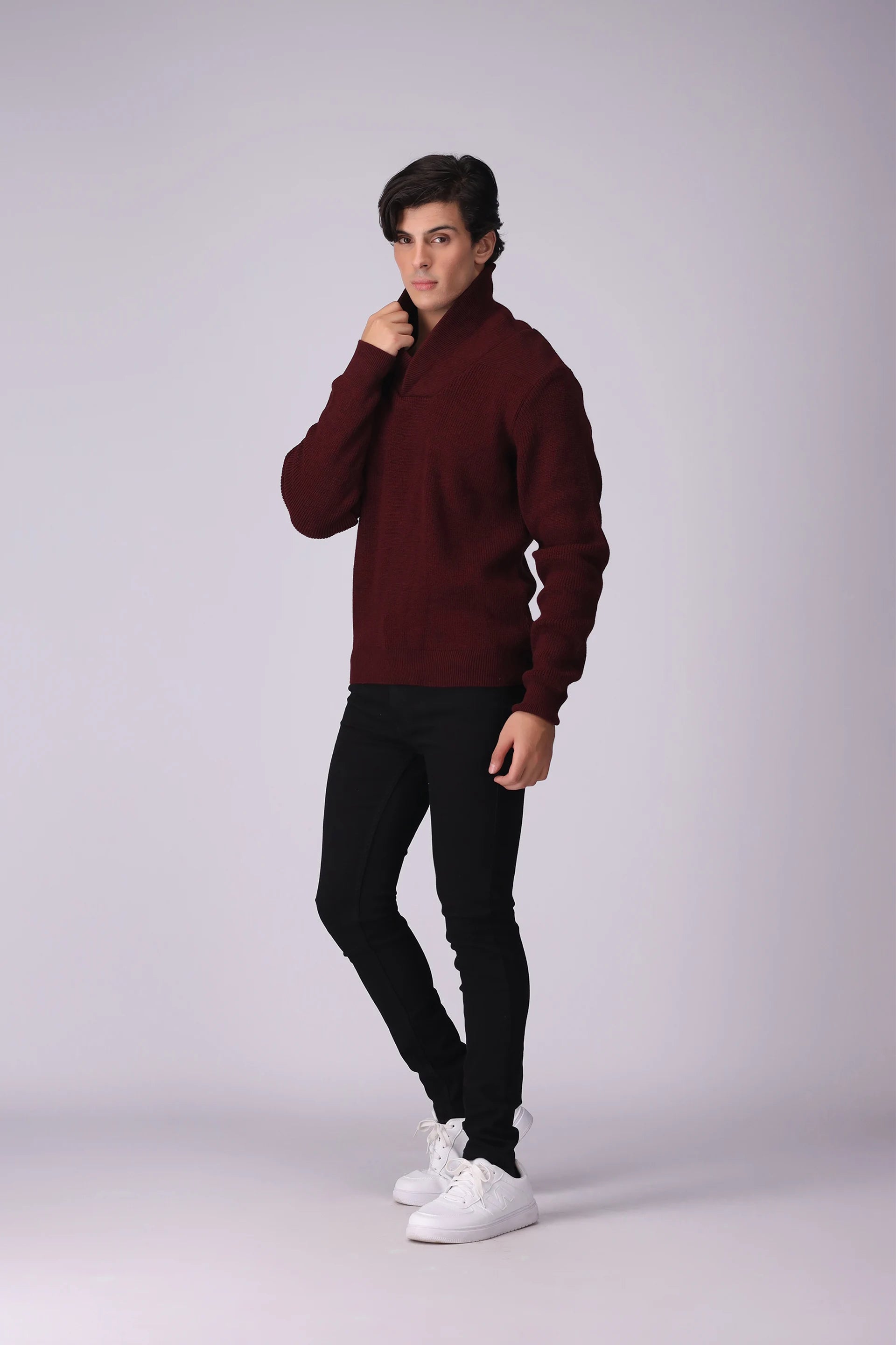 Shawl Neck Knitted Sweater - Cougar Clothing