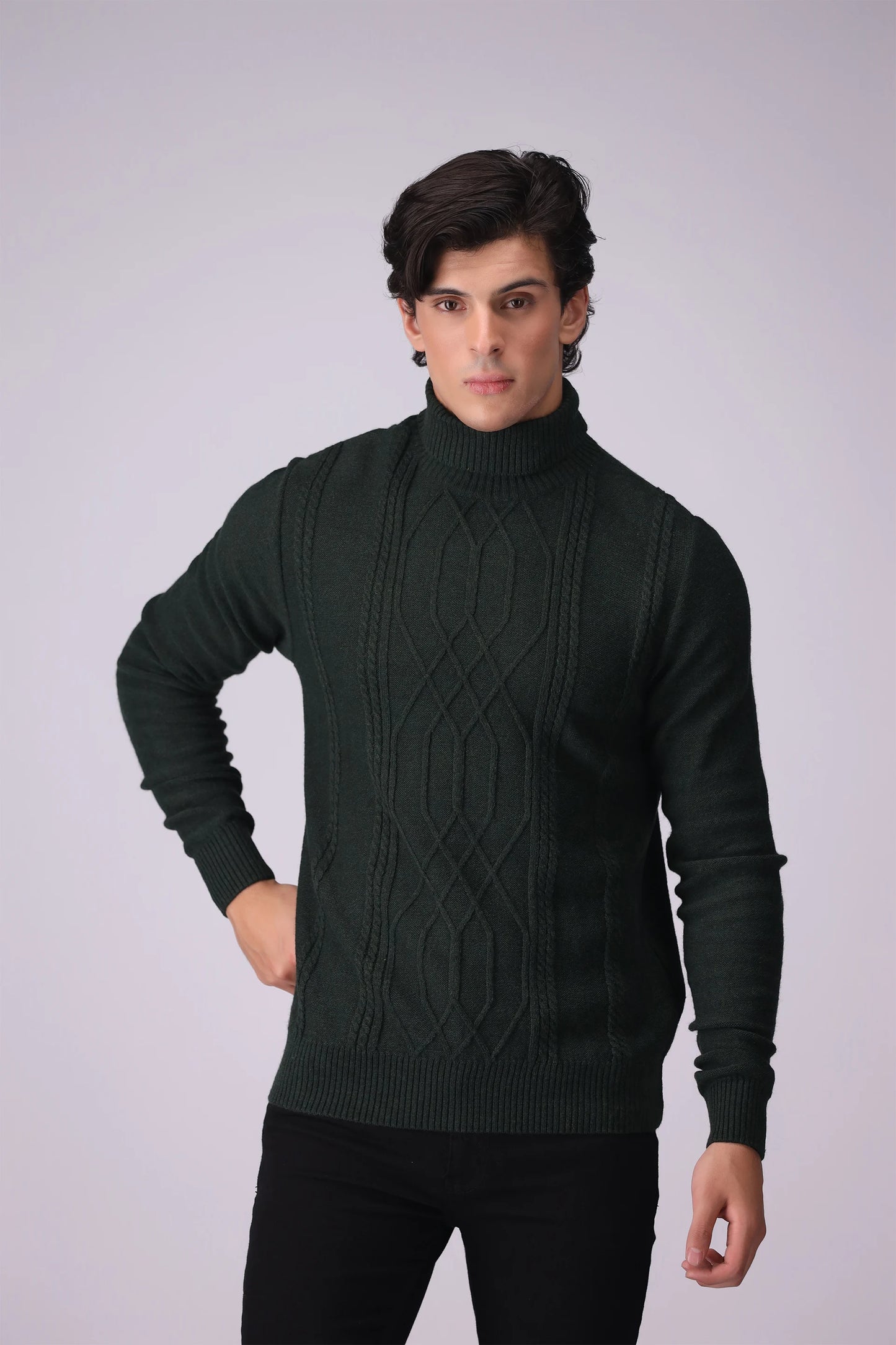 Roll Neck Cable Knit Sweater - Cougar Clothing