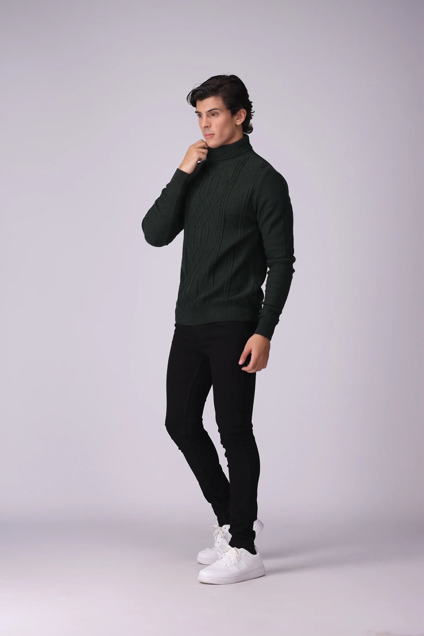 Roll Neck Cable Knit Sweater - Cougar Clothing