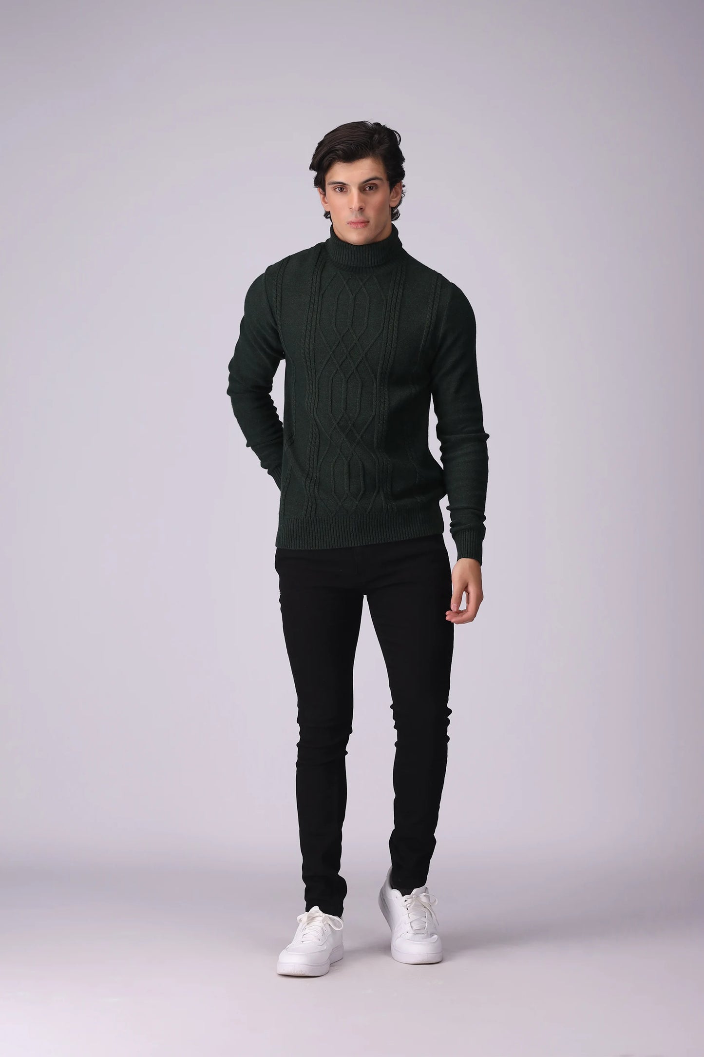 Roll Neck Cable Knit Sweater - Cougar Clothing