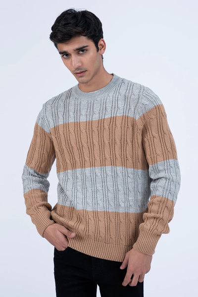 Grey Contrast Cable Knit Sweater