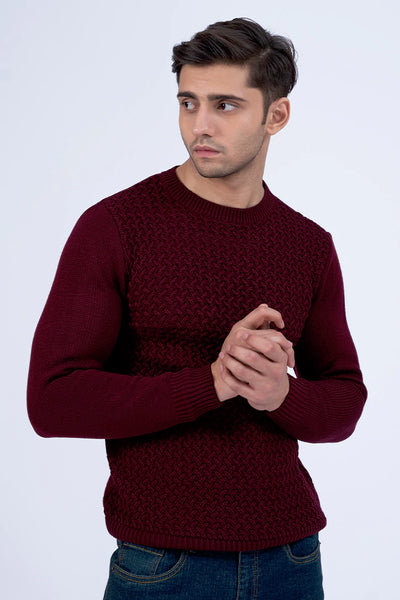 Maroon Textured Knitted Sweater