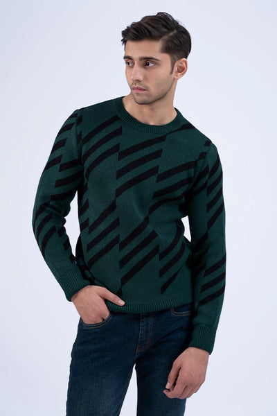 Green Diagonal Striped Jacquard Sweater