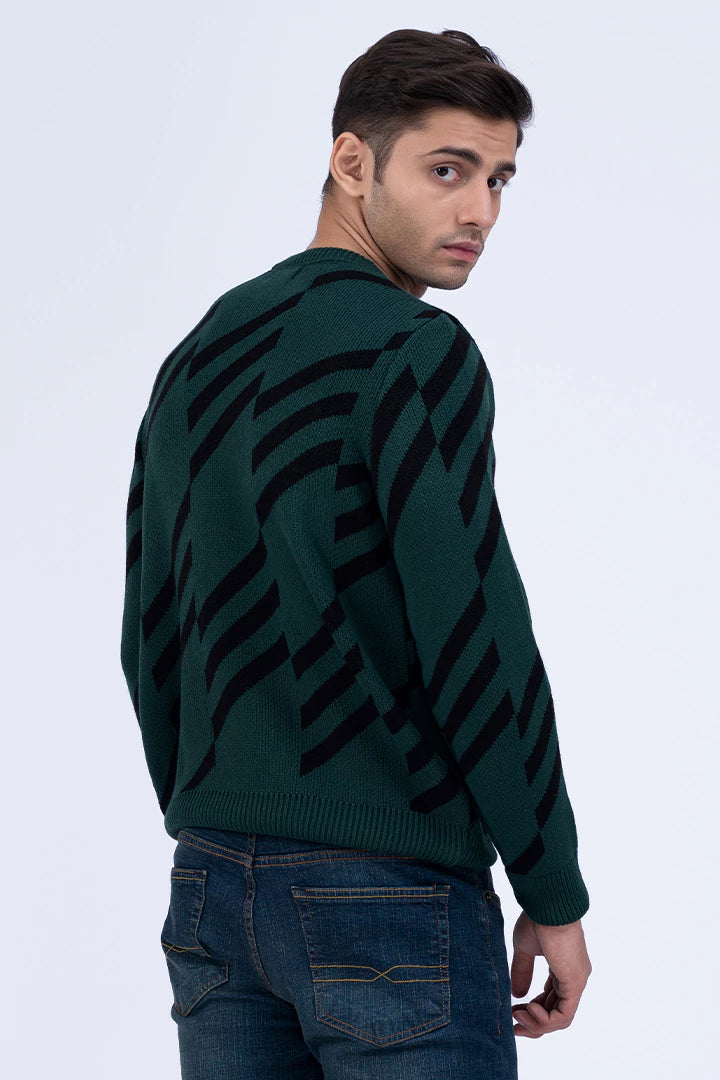 Green Diagonal Striped Jacquard Sweater