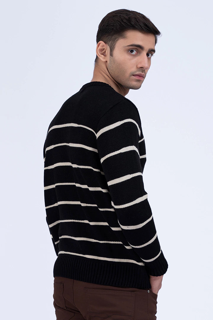Black Thin Contrast Striped Sweater
