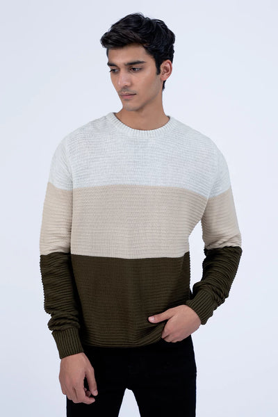 Olive Color Block Knitted Sweater