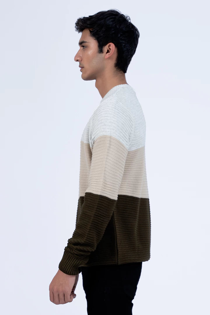 Olive Color Block Knitted Sweater