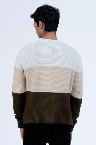 Olive Color Block Knitted Sweater