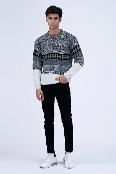 Black Contrast Hem Jacquard Sweater