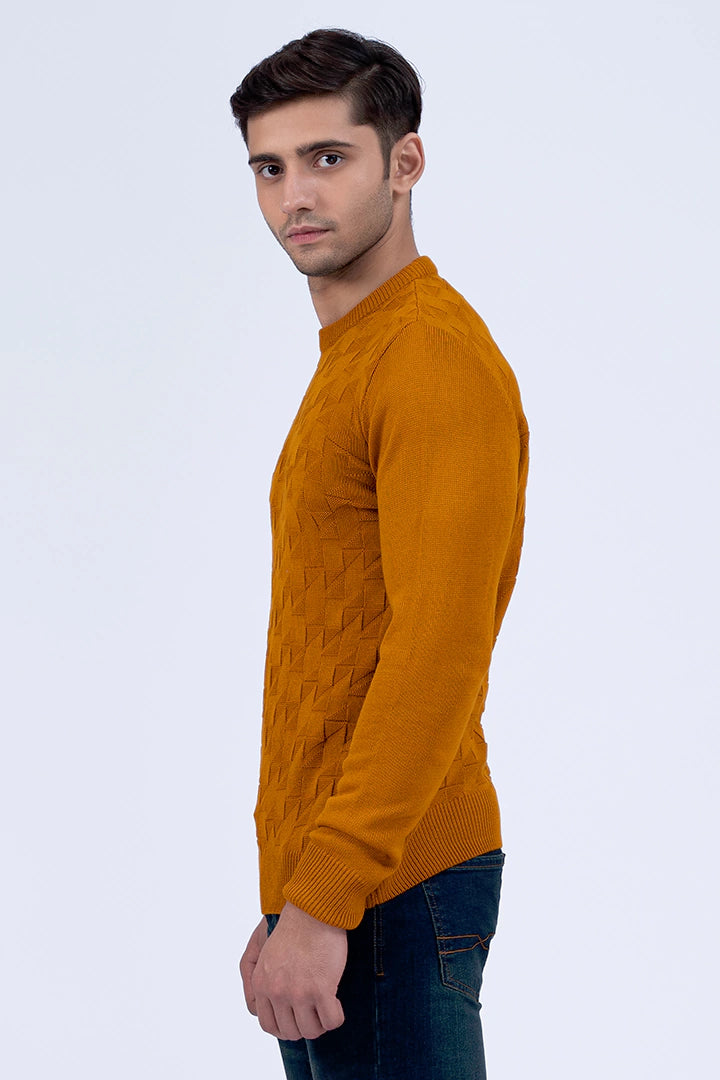 Mustard Geometric Patterned Knitted Sweater