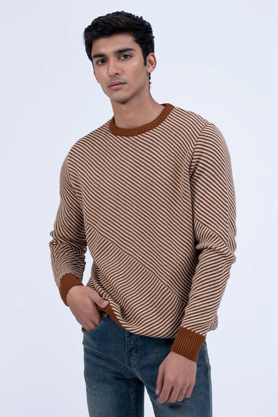 Brown Stripped Jacquard Sweater