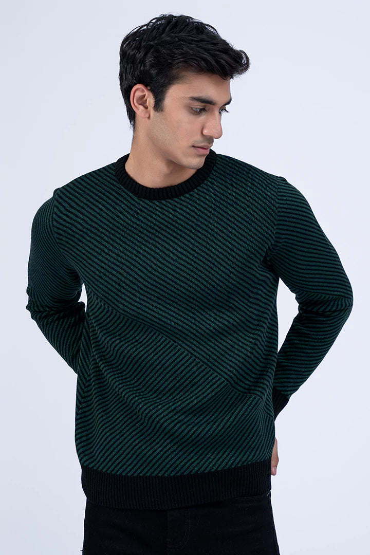 Bayberry Green Stripped Jacquard Sweater