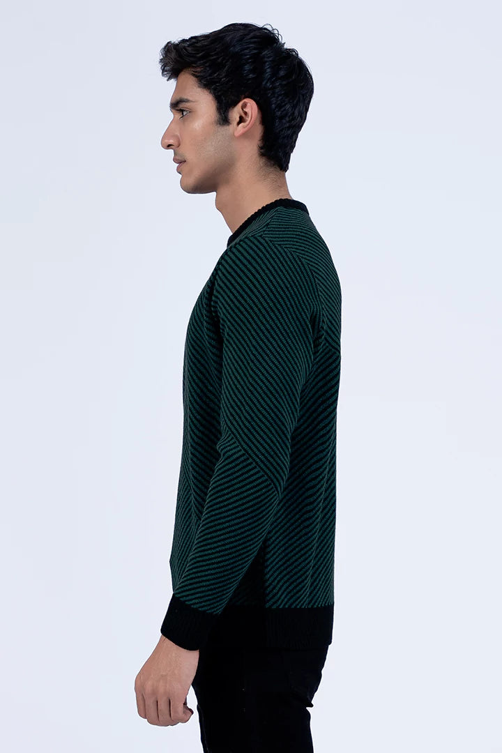 Bayberry Green Stripped Jacquard Sweater