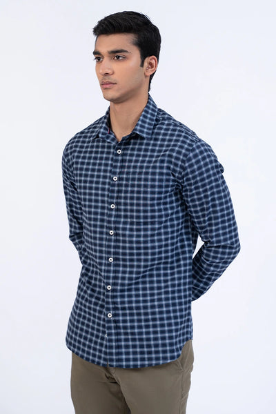 Navy Regular Fit Checkered Casual Shirt