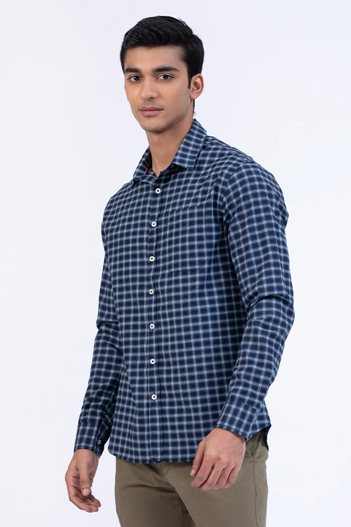 Navy Regular Fit Checkered Casual Shirt