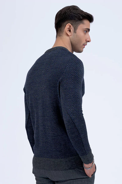 Navy Herringbone Pattern Sweater