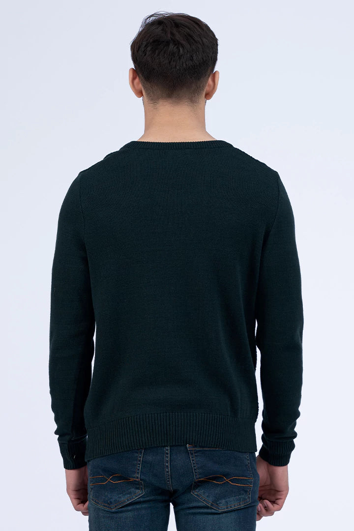 Green V-Neck Knitted Sweater